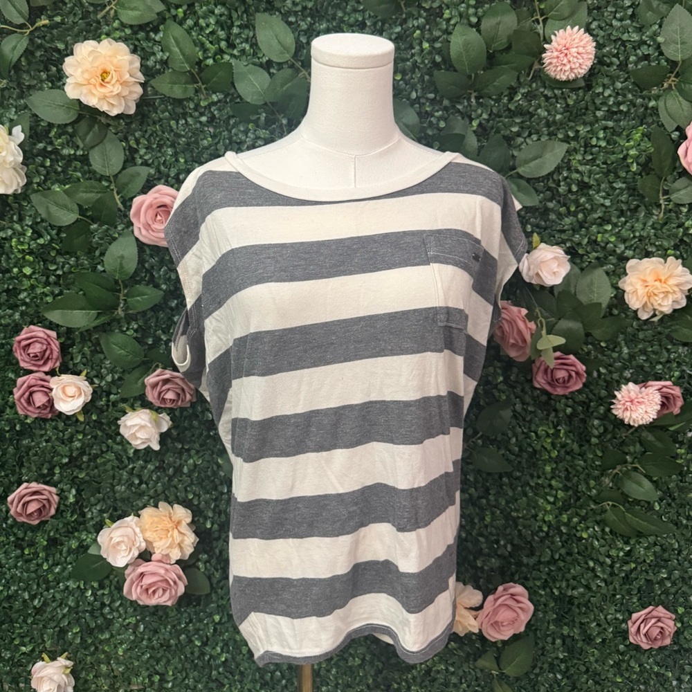 Guess Gray and White Striped Women's Muscle Tee